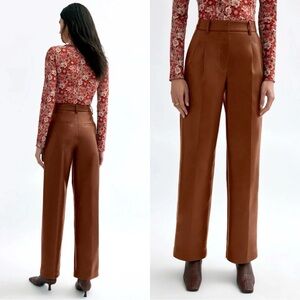 Aritzia Wilfred Effortless Pant Wide Leg Brown Faux Leather Womens